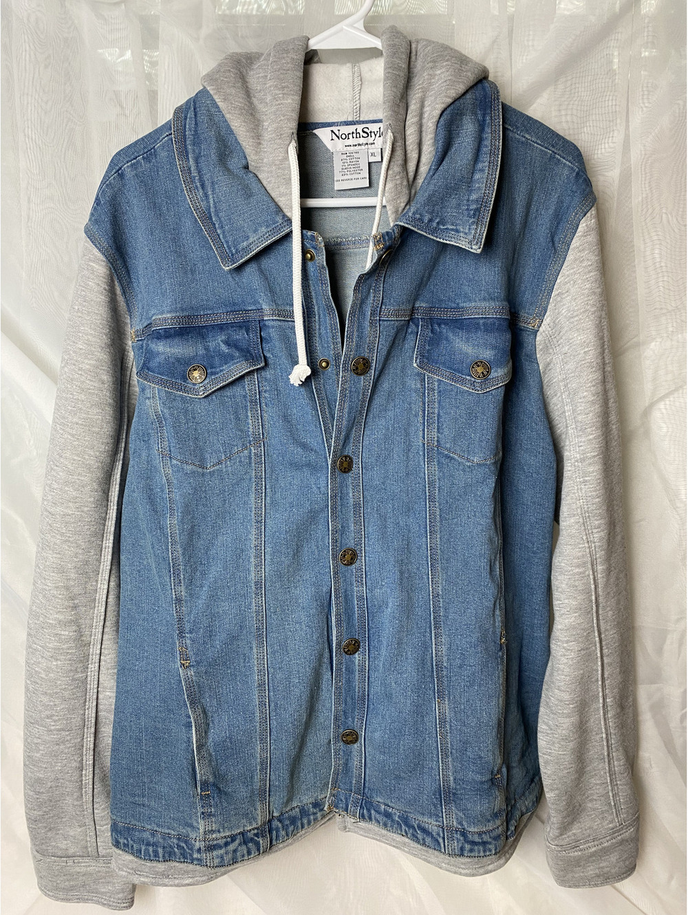 NorthStyle Womens XL denim jacket with gray hood